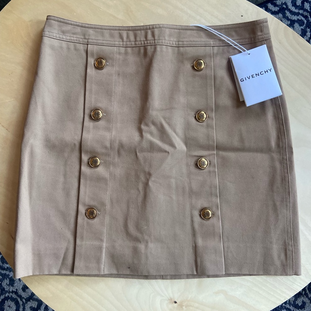 Khaki Givenchy Skirt with Gold Tone Buttons